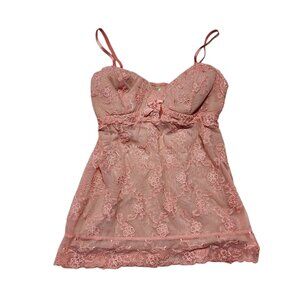 Soma Medium Pink‎ Lace Babydoll Lingerie With Adjustable Straps & Bow Detail